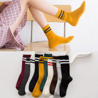 Calcetines De Algodón Para Mujer Estilo Retro Coreano Japonés Clásicos Con Rayas De College Street Calcetines Largos De Media Caña Regalo Para Niñas - details 18