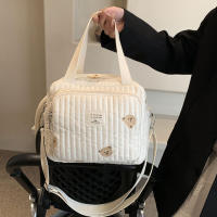 Bolso De Diaper Para Bebé Con Patrón De Oso Y Flores En Algodón Beige Con Cierre De Cremallera Estilo HOBO Bolsa De Equipaje - details 0