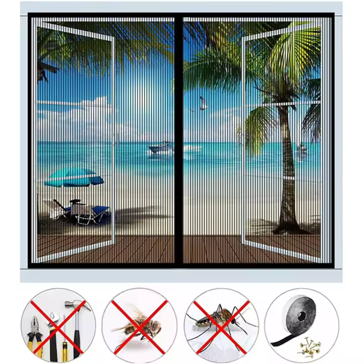 Mosquitera magnética para ventanas o puertas de balcón (120 x 120 cm), color negro - 1