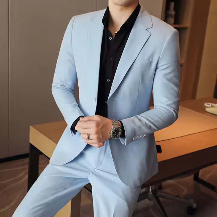Traje De Boda Casual Para Hombre 2024 Corte Slim Ajustado Dos Botones Moda Boutique Talla S-5XL Polyester Traje Completo De Alta Gama - 1