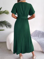 Vestido Maxi Elegante De Cintura Alta Con Volantes Y Mangas De Mariposa Para Mujer Vestido De Fiesta Casual De Polyester - details 12