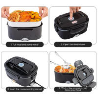 Fiambrera con calefacción eléctrica 2 en 1, fiambrera portátil de acero inoxidable con revestimiento, Bento, contenedor de alimentos, para coche y hogar, 12/24/220V, 1.5L, 60W - details 1