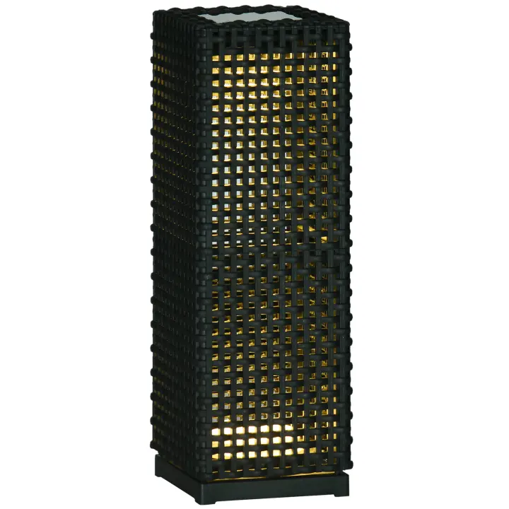 Outsunny Lámpara de Pie de Ratán Sintético Linterna Solar con Luces LED Control Automático para Decoración en Interiores y Exteriores 15,5x15,5x47 cm Negro - 1