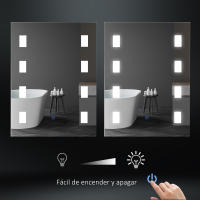 kleankin Espejo de Baño con Luz LED 14,5 W 70x50 cm Espejo para Baño con Función de Antivaho Marco de Aluminio Interruptor Táctil y Luces Blanco Frío Plata - details 3