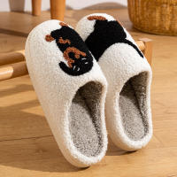 Zapatillas De Invierno Para Mujer Con Dibujo Animado De Perro Negro Pequeño Zapatos Suaves Y Cálidos Para El Hogar Y Dormitorio - details 3