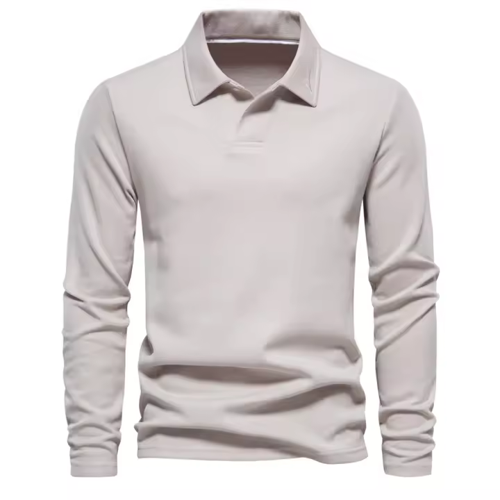 Primavera y otoño nuevos hombres lavados de manga larga con cuello casual tops de color sólido solapas de moda polo versátil - 1