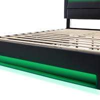 [Selección de Hogar🎁] Cama Tapizada 140x200 cm Negro - Patrón Lichi PU | Carga Eléctrica + USB, Iluminación LED Y 4 Cajones de Almacenamiento (Sin Colchón) - details 4