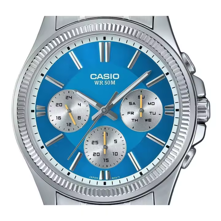 Reloj deportivo hombre Casio Enticer MTP-1375D-2a2 dial negro correa de acero resistente al agua 50m - 1