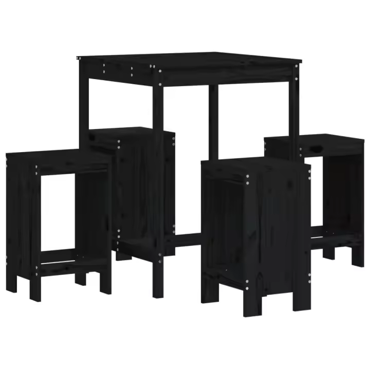 vidaXL Set de mesa y taburetes altos jardín 5 piezas madera pino negro - 1