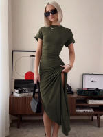 Vestido Maxi Bodycon Dulzura Con Cuello En 'O' Manga Corta Y Abertura En El Lado Elegante Y Ajustado Para Mujer Streetwear Otoño Invierno - details 13