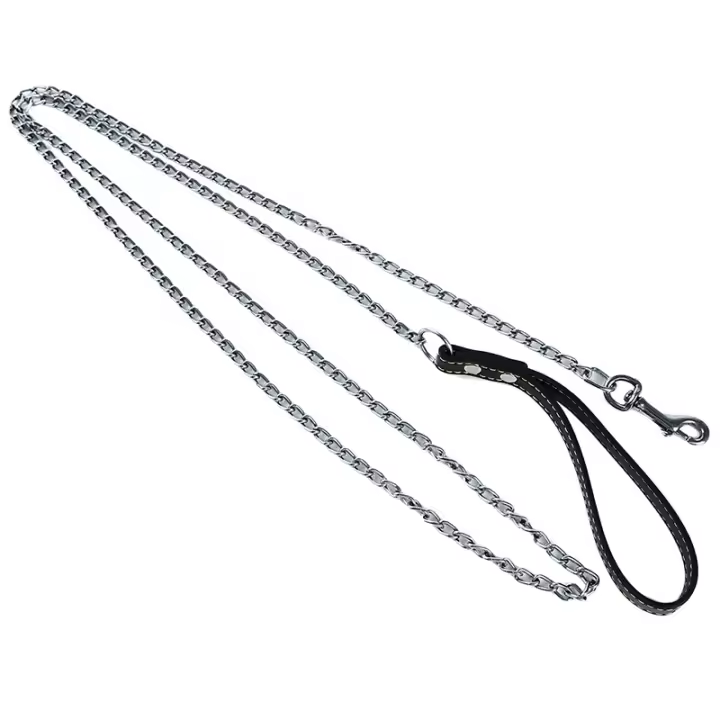 Correa De Metal Duradero Antigolpes Para Perros Pequeños Medianos Y Grandes Con Manija De Cuero PU Y Cadena De Hierro Accesorios Para Mascotas - 1