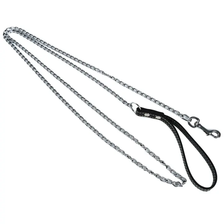 Correa De Metal Duradero Antigolpes Para Perros Pequeños Medianos Y Grandes Con Manija De Cuero PU Y Cadena De Hierro Accesorios Para Mascotas - 1