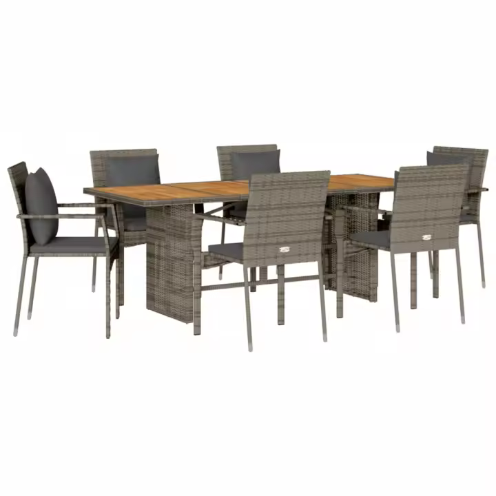vidaXL Set comedor jardín 7 pzas y cojines ratán sintético gris - 1