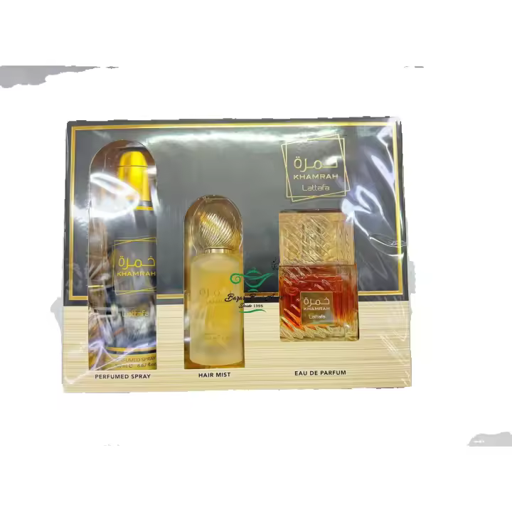 Lattafa Desodorante , Perfume de 100ml y Perfume de pelo Khamrah ,Set Khamrah 3 articulos ,Pack - 1