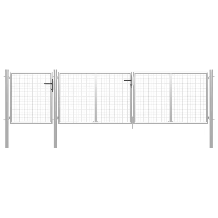 vidaXL Puerta de jardín de acero plateado 400x100 cm - 1