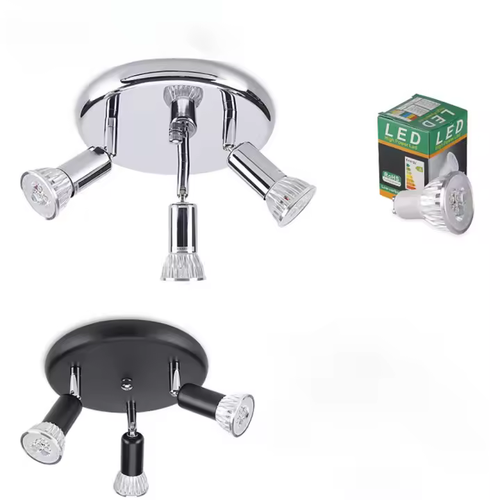 Tres Cabezas Circulares De Luz LED Para Techo Con Focos Gu10 Ajustables En Frente Del Espejo Expuesto En Armario - 1
