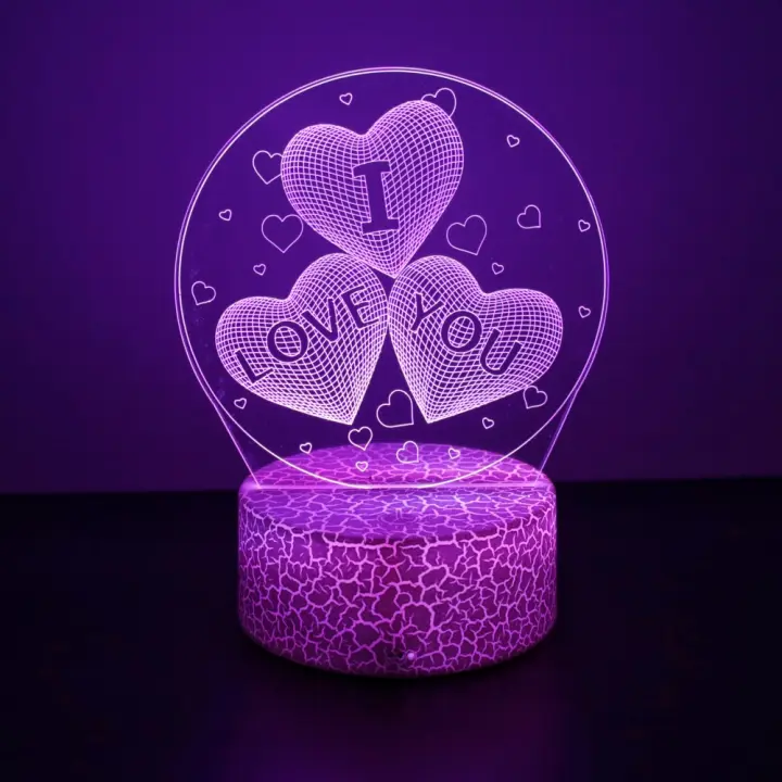 Lámpara De Noche LED 3D Ilusión 'Te Amo' Regalo Romántico Para Día De San Valentín Decoración Para El Hogar Luz De Escritorio Para Dormitorio Forma De Corazón - 1