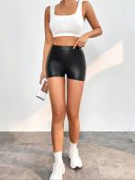 Shorts De Cuero PU Para Mujer En Negro Cintura Alta Ajustados Estilo Callejero Casual Primavera Verano Glossy Para Gimnasio Noche Fiesta - details 1