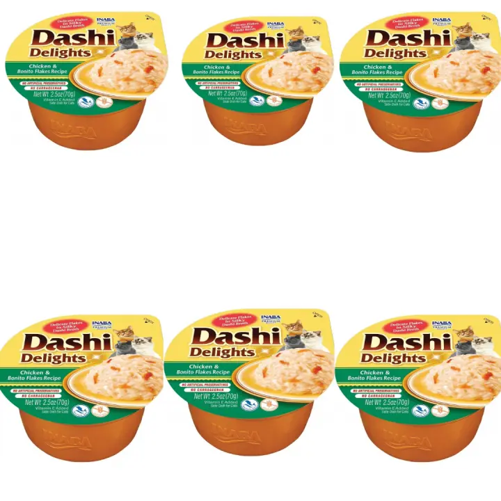 Dashi Delights - Caldo con tropezones  Delicioso y Saludable  Alto Contenido en proteínas - Ingredientes Naturales - Comida para Gatos con opción de diferentes sabores e ingredientes Pack de 6x70g - Ciao - 1