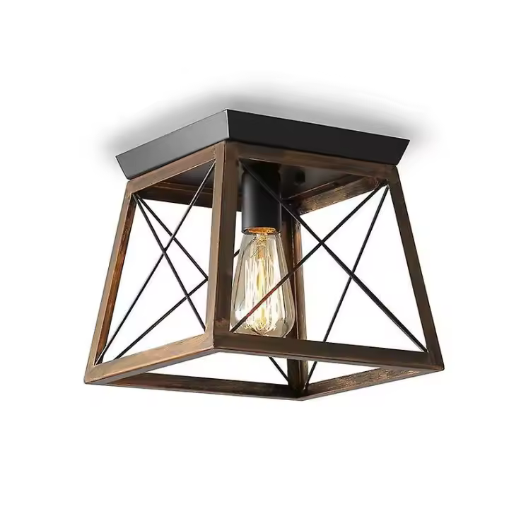 Industrial Flush Mount Ceiling Light,Farmhouse Rustic Close To Ceiling Light Mini Ceiling Lamp Fixtu - 1
