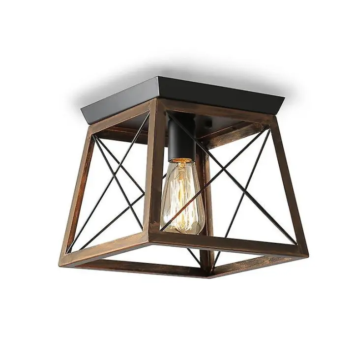 Industrial Flush Mount Ceiling Light,Farmhouse Rustic Close To Ceiling Light Mini Ceiling Lamp Fixtu - 1