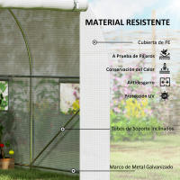 Outsunny Invernadero de Túnel 500x200x205 cm Invernadero de Jardín con Puerta Enrollable y 8 Ventanas Cubierta PE 140 g/m² Marco de Metal para Cultivo Plantas Verduras Blanco - details 3