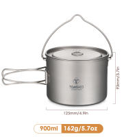 TOMSHOO Sartén De Camping De Titanio Ultraligera Con Tapa Y Mango Plegable Para Cocina Al Aire Libre Tamaños 0.75L/0.9L/1.1L/1.6L/2L/2.8L - details 15