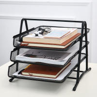 Rack De Almacenamiento Para Archivos De Tres Capas En Malla Metálica Con Cajón Para Oficina Organizador De Espacio - details 0