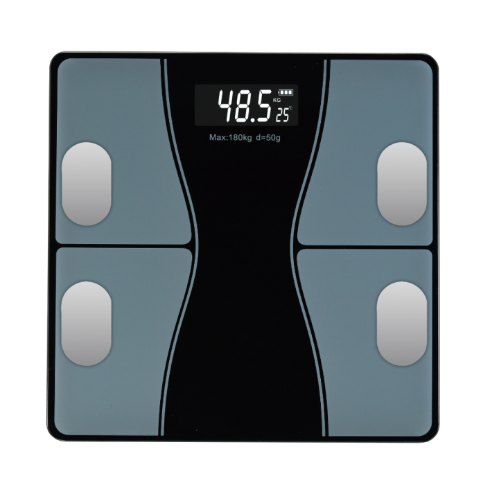 SODANY Báscula Digital de Baño Inteligente, Medición Grasa Corporal, Precisión 180kg, Vidrio Templado y Pantalla LED