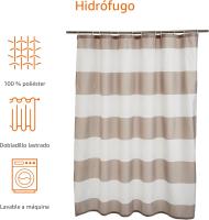 Cortina de Ducha de Tela Resistente a Agua y al Moho, con Ojales y Ganchos, Lavable a Máquina, 180x180 cm, Color Beis a Rayas - details 4