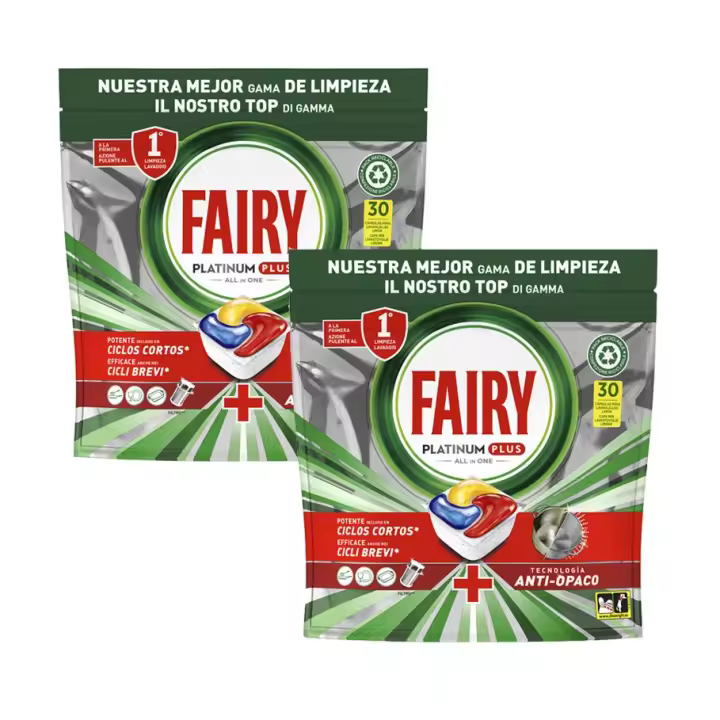 Fairy Platinum Plus Limón Cápsulas De Lavavajillas Todo En Uno,  Nuestra Mejor Limpieza Que Deja Los Platos Como Nuevos, Elimina La Falta De Brillo Y Evita La Cal. 60 Cápsulas - 1
