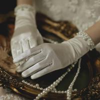 Guantes De Boda De Ivoire Para Novia Con Perlas Y Diamantes Estilo Mariage Femme Accesorios De Novia Largo De Muñeca Para Mujer - details 0