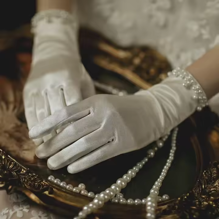 Guantes De Boda De Ivoire Para Novia Con Perlas Y Diamantes Estilo Mariage Femme Accesorios De Novia Largo De Muñeca Para Mujer - 1