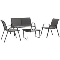 Outsunny Conjunto de Jardín Exterior 4 Piezas Muebles Jardín Exterior con 2 Sillones Apilables 1 Sofá de 2 Plazas y Mesa de Centro con Tablero de Vidrio Templado Negro - details 0
