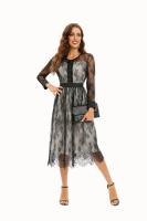 Vestido Largo De Mujer Negro Con Manga Completa Estilo O-Neck Lace A-Line Vestido Casual De Verano Para Mujer - details 0