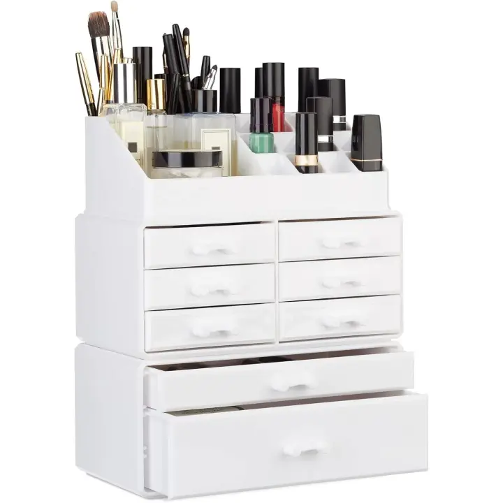 Relaxdays 10023135_49 Organizador Maquillaje con Cajones, Blanco, 14x24x30 cm - 1
