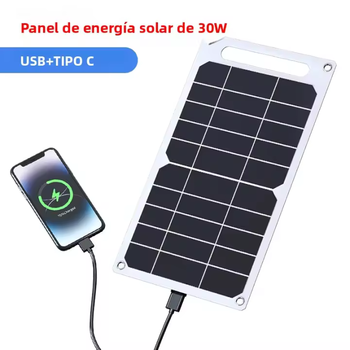Panel Solar Portátil 30W Con Salida USB-C 5V Carga Rápida Y Segura Para Baterías Y Teléfonos Uso Exterior Camping Hogar - 1
