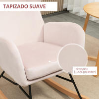 HOMCOM Silla Mecedora Tapizada en Terciopelo Sillón Balancín Relax con Asiento Acolchado Reposabrazos y Pies de Madera de Haya para Salón Dormitorio 65x87x102 cm Rosa - details 5