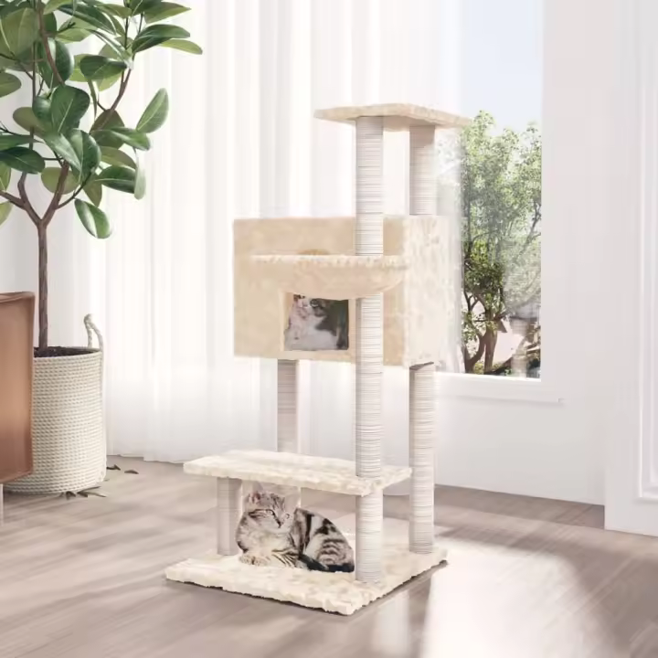 vidaXL Rascador para Gatos con Postes de Sisal 108,5 cm Juguete Torre Color Crema,  Gris claro,  Gris oscuro y mas - 1