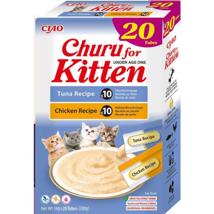 Inaba Churu Kitten Variedades de Pollo y Atún para Gatitos - 20 Tubos x 14 gr - 1