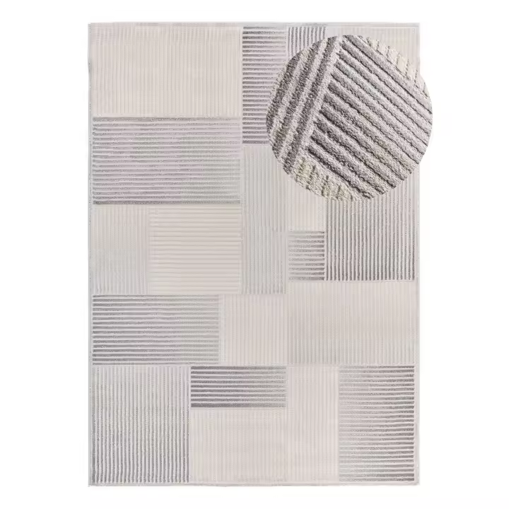 Alfombra interior geométrica con relieve en gris y beige - BARESA 12943 | 80x150, 133x190, 160x230, 200x290 cm - 1