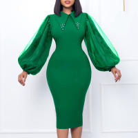 Vestido Elegante Para Oficina Para Mujer Profesional Con Cuello En V Y Diamantes Ajustado Silueta De Saco Midi Formal Vestido De Trabajo - details 30