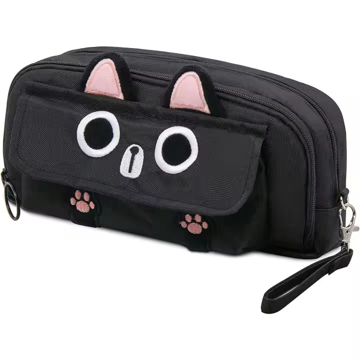 Estuche con diseño de gato, 4 compartimentos, para niñas y niños, gran capacidad, ideal para la oficina y la universidad. - 1