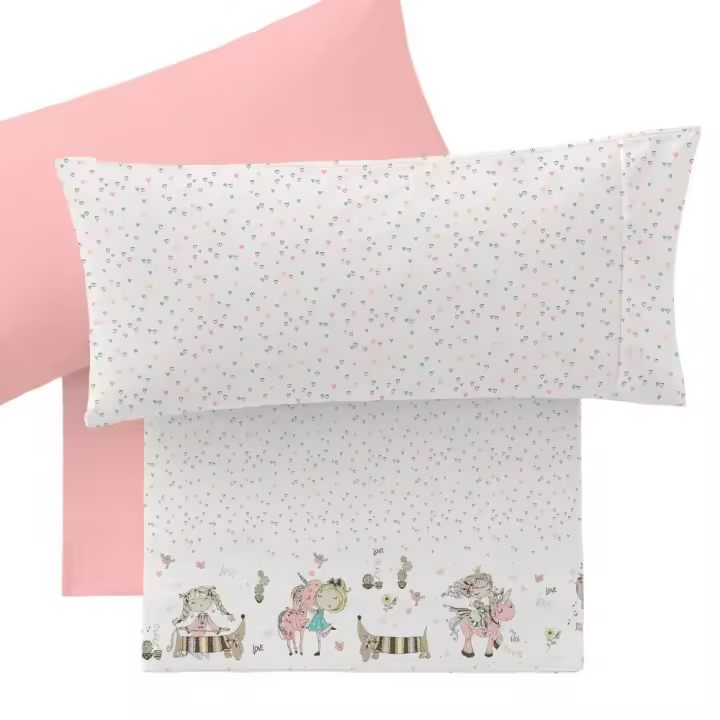 Manterol Juego sábanas Infantil Unicornio Rosa - Junior 607 c.04 para Cama de 90 cm - 1