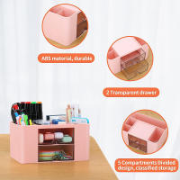 Organizador De Escritorio Con 2 Cajones Estuche De Almacenamiento Para Suministros De Escritorio Y Oficina Plástico Para Carteles Y Lápices - details 2