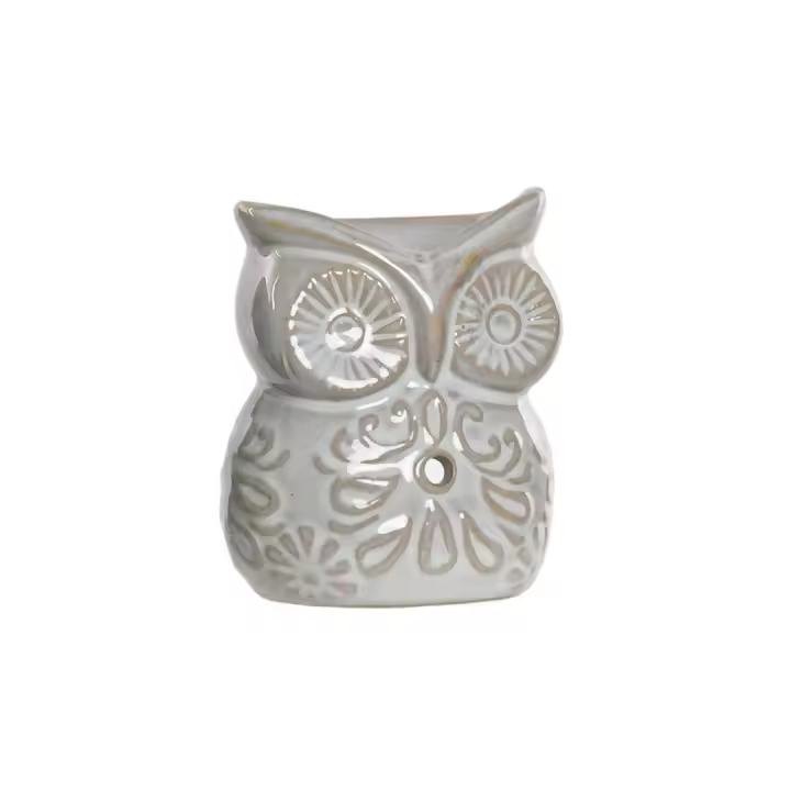 Quemador de Cerámica en Forma de Búho Item - Portavela de cerámica - 8x6x10 cm - Disponible en 4 Colores Blanco, Beige, Verde, Gris - Ideal para Esencias y Velas Aromáticas - Diseño Decorativo y Funcional para Crear Ambientes Relajantes y Acogedores - 1