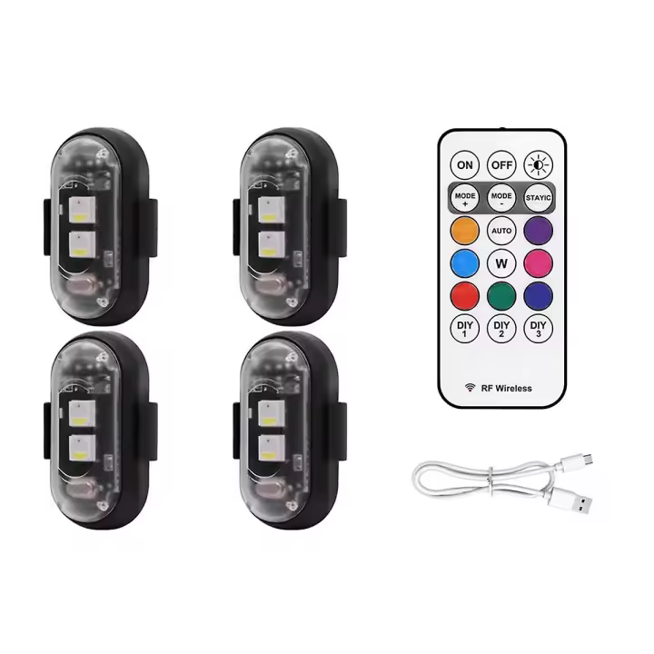 4PCS Wireless LED Strobe Lights with Remote Control, 8 Colors USB Charing Waterproof Emergency Warning Lights - 1