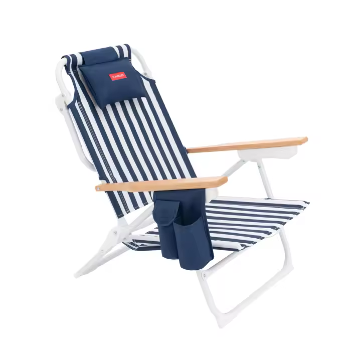 Flamingueo Silla Playa Plegable Reclinable 5 Posiciones Bolsillo Insulado Frío Bolsillo para Móvil Asas Mochila Almohada Ergonómica Aluminio y Poliéster 64 x 61 x 78 cm - 1