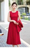 Vestido Elegante Sin Mangas Para Mujer Oficina Slim Cintura Gran Swing O-Neck Rojo Negro Verano Fiesta Noche Nuevo Polyester Spandex Viscosa - details 5