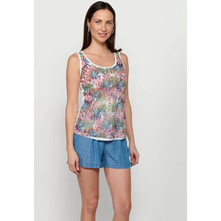 Koroshi Camiseta de tirantes, escote redondo, estampado floral y lentejuelas, multicolor para mujer | Moda Actual - 1